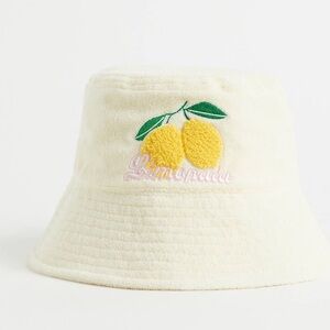 H&M Light Yellow “Limonada” Bucket Hat Embroidered Lemons • Summer Hat Sz S/XS